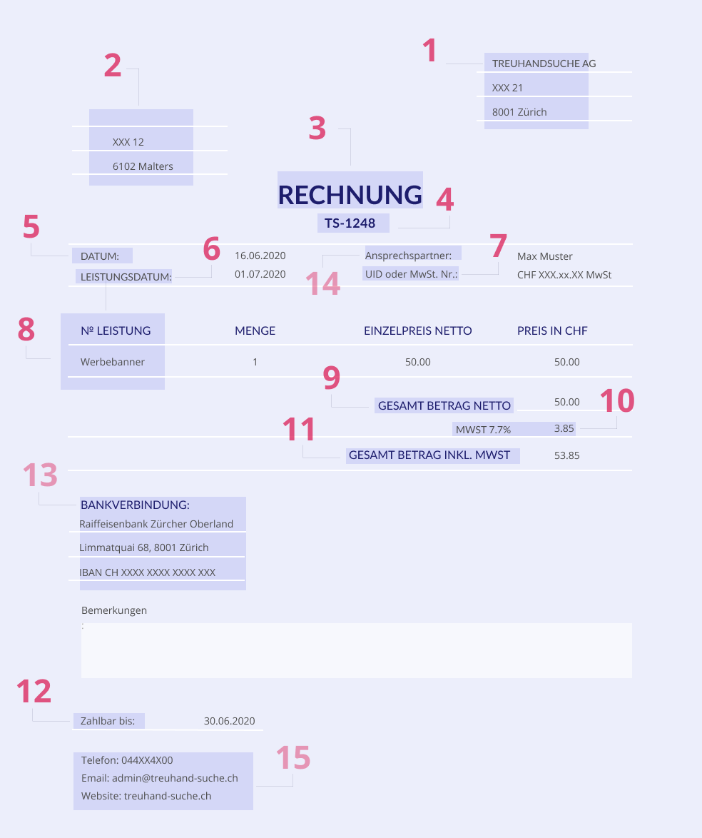 So Erstellen Sie Eine Korrekte Rechnung Mit Beispiel Und Vorlage Treuhand Suche Ch