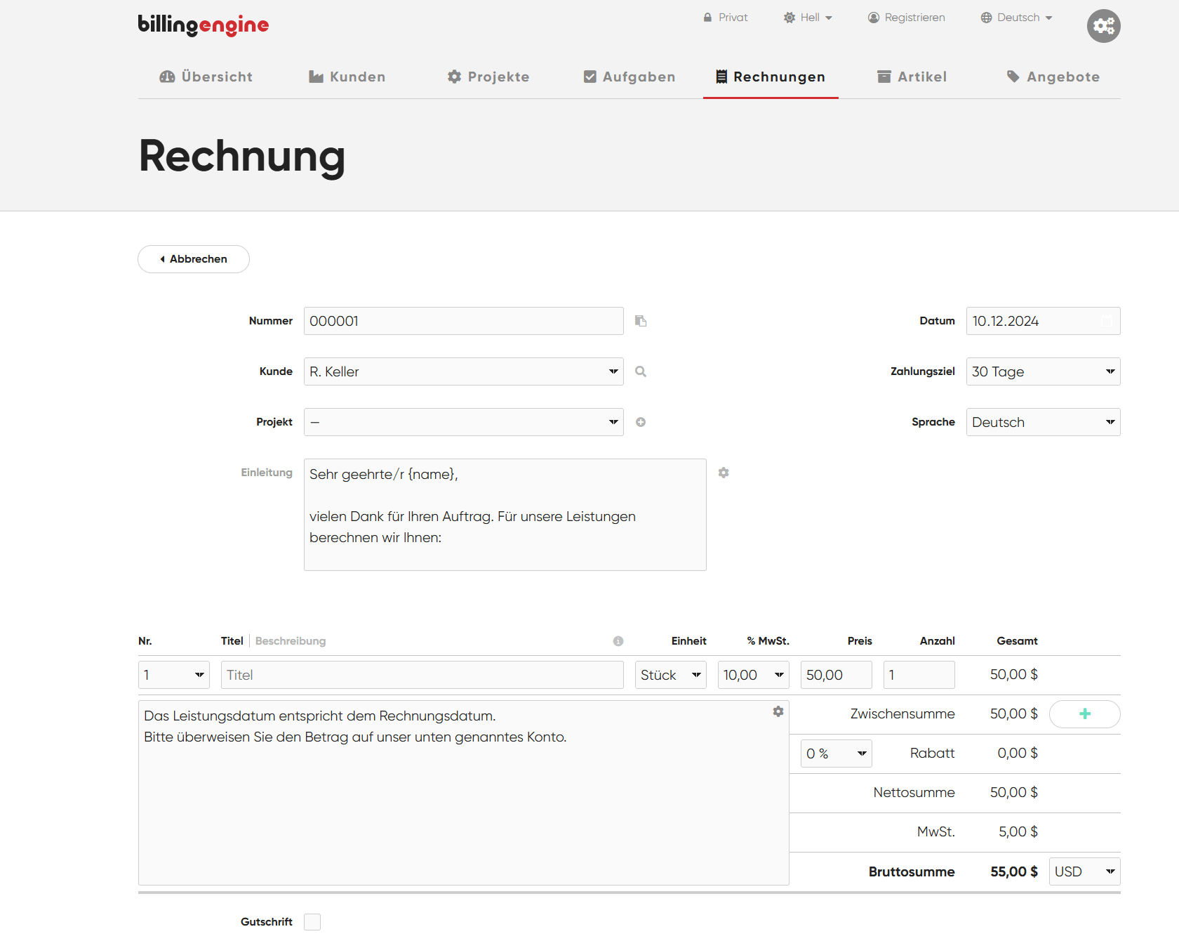 BillingEngine_Screenshot_Rechnung