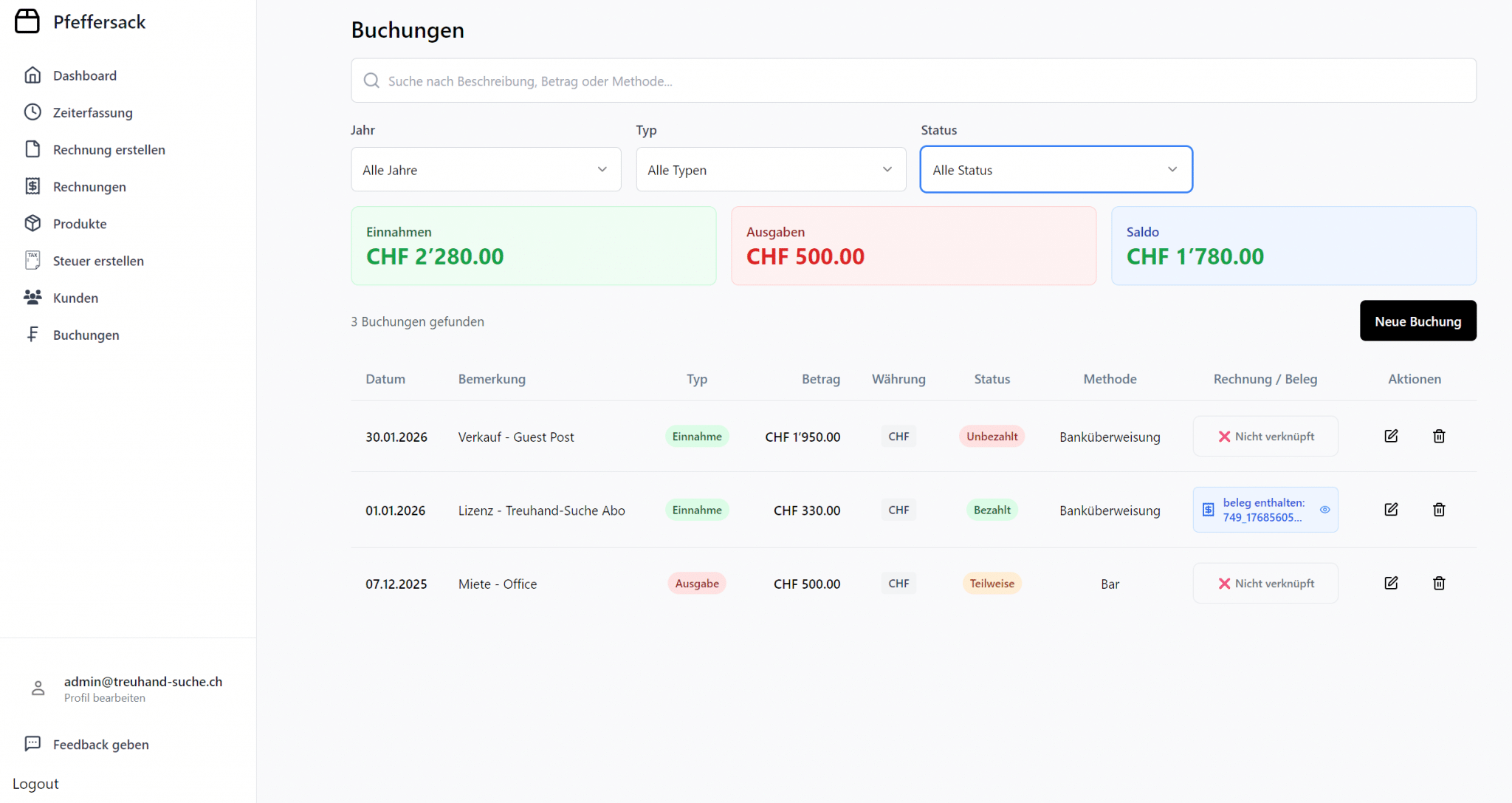 Pfeffersack - Buchungen - Screenshot 3